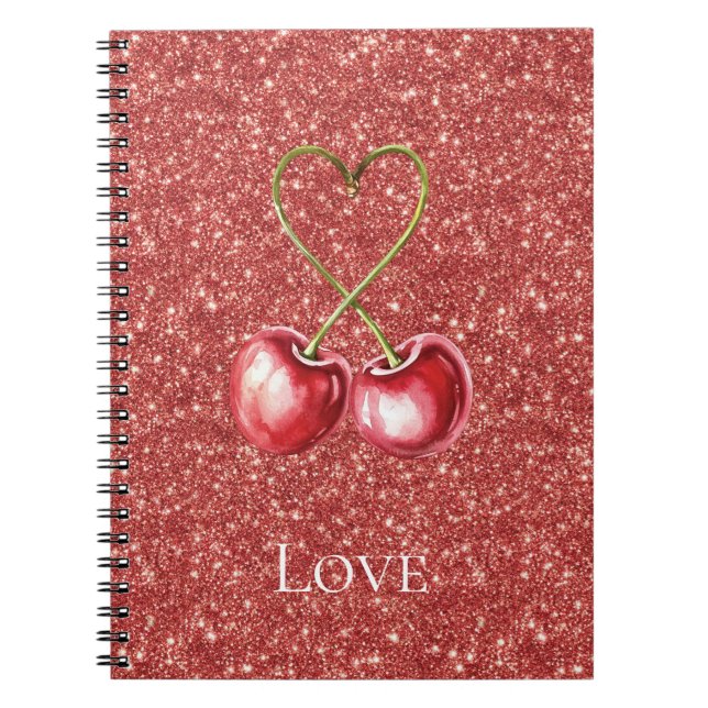 Red Cherries Heart Love Glitter Notizblock (Vorderseite)