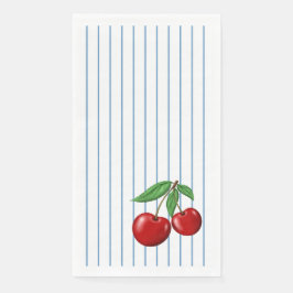 Red Cherries on Blue Stripes Fun Retro Design Serviette