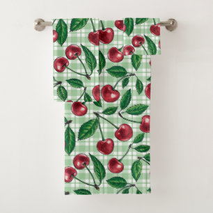 Red cherries on light gingham badhandtuch set