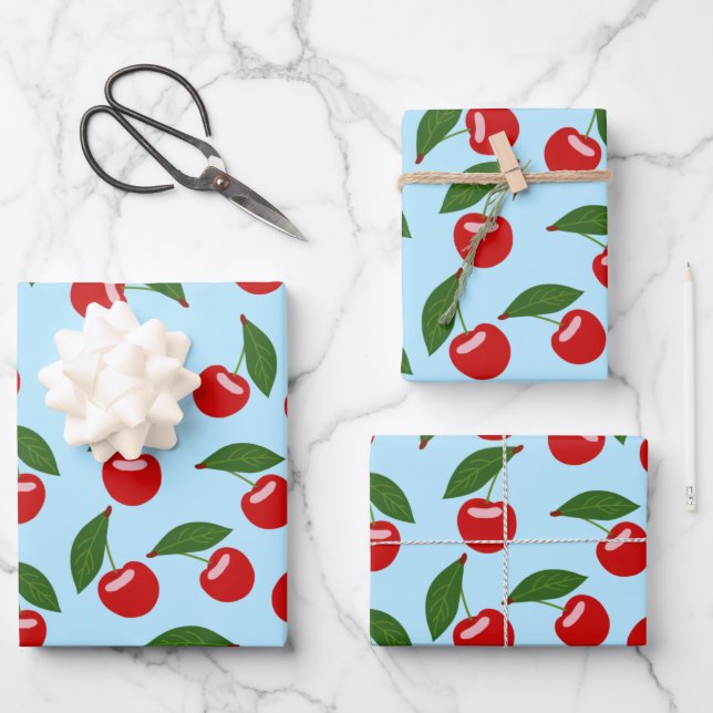 Red Cherries Pattern Geschenkpapier Set (Vorderseite)