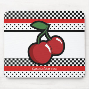 Red Cherries Schwarz-weiß Red Retro Personalisiert Mousepad