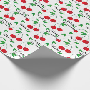 Red Cherries Summer Personalize Name Geburtstag Geschenkpapier