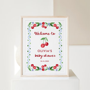 Red Cherries   Whimsical Retro Baby Dusche Willkom Poster