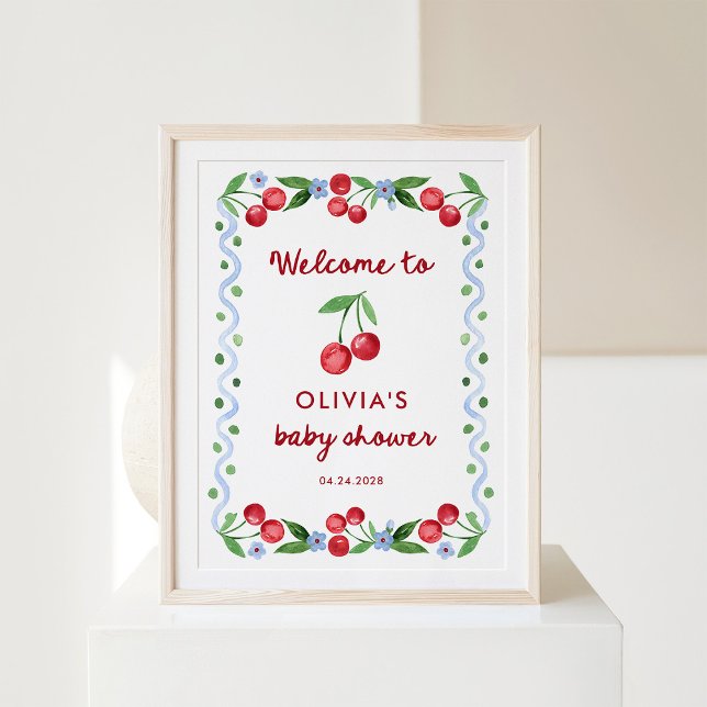 Red Cherries | Whimsical Retro Baby Dusche Willkom Poster (Von Creator hochgeladen)