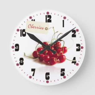 Red Cherries with Tag Clock Runde Wanduhr