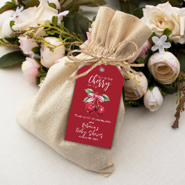 Red Cherry auf Top Coquette Pink Bow Baby Dusche Geschenkanhänger