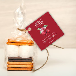 Red Cherry auf Top Coquette Pink Bow Baby Dusche Geschenkanhänger