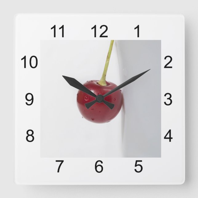 Red Cherry Berry Quadratische Wanduhr (Vorderseite)