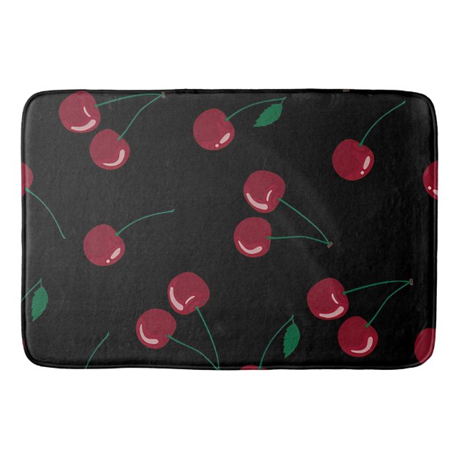 Red Cherry Black Bath Mat Badematte (Vorderseite)