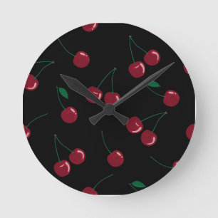 Red Cherry Black Clock Runde Wanduhr