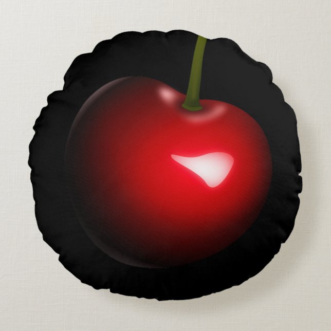 Red Cherry Black Round Pillow - Farbe auswählen Rundes Kissen (Vorderseite)
