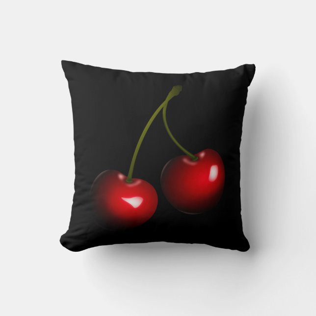 Red Cherry Black Throw Pillow oder wählen Sie Ihre Kissen (Vorderseite)