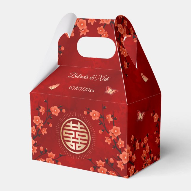 Red Cherry Blossom Blossom | Chinesische Hochzeit Geschenkschachtel (Vorderseite)