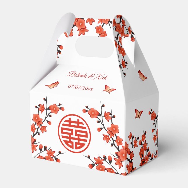 Red Cherry Blossom | Chinesische Hochzeit Geschenkschachtel (Vorderseite)