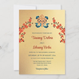 Red Cherry Blossom Endless Knot tibetische Hochzei Einladung