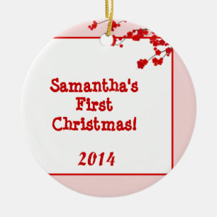 Red Cherry Blossom Personalisierter Name Keramik Ornament