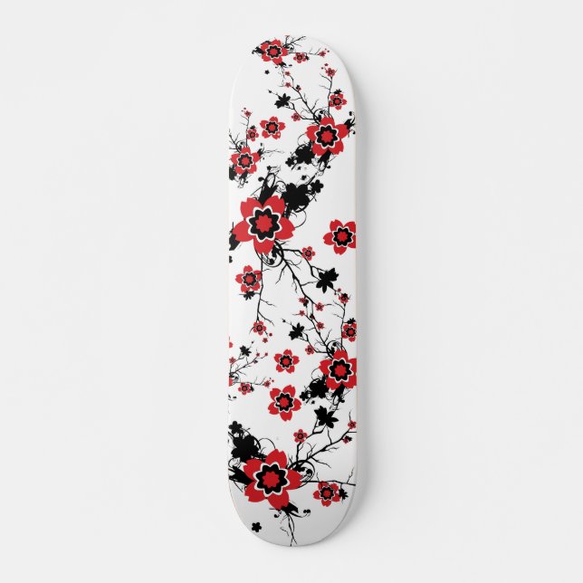 Red Cherry Blossom Sakura Design Skateboard (Vorne)