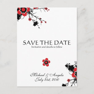 Red Cherry Blossom Sakura Save the Date Ankündigungspostkarte