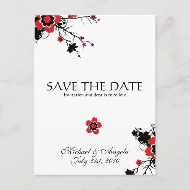 Red Cherry Blossom Sakura Save the Date Ankündigungspostkarte (Vorderseite)