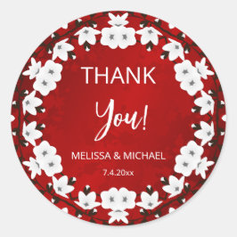 Red Cherry Blossom Thank You Wedding Favor   Runder Aufkleber