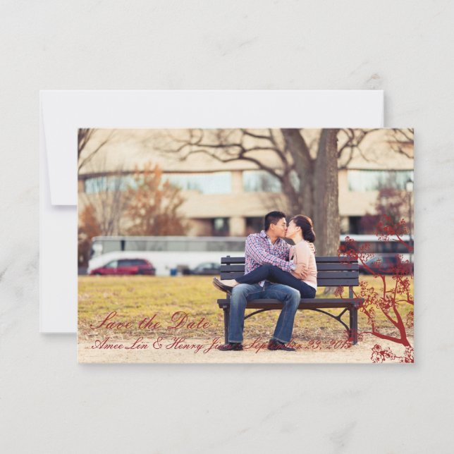 Red Cherry Blossom Wedding Save the Date Cards (Vorderseite)