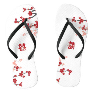 Red Cherry Blossoms Double Xi Chic Chinesische Hoc Flip Flops