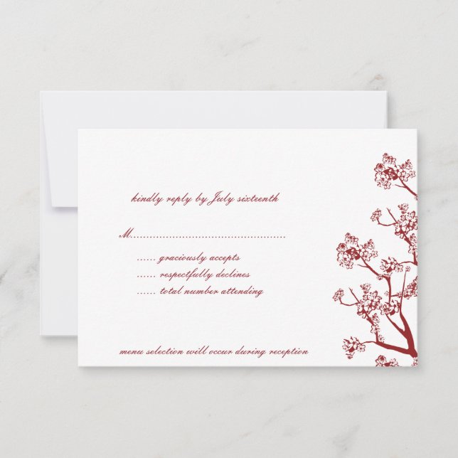 Red Cherry Blossoms Oriental Wedding RSVP Cards Karte (Vorderseite)