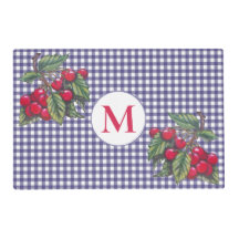 Red Cherry Blue Gingham Monogram Summer Hütte
