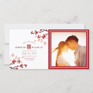 Red Cherry blüht chinesisches Double Happy Foto Save The Date