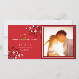 Red Cherry blüht chinesisches Double Happy Foto Save The Date