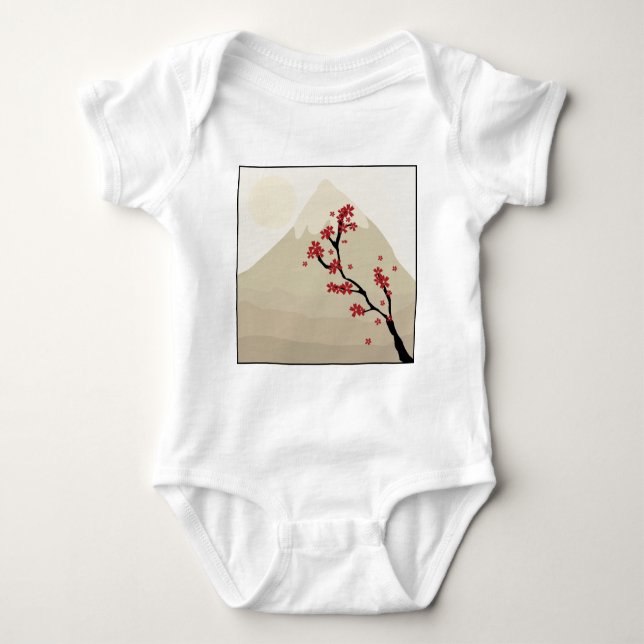 Red Cherry Blüten Mount Fuji Japan Illustration Baby Strampler (Vorderseite)