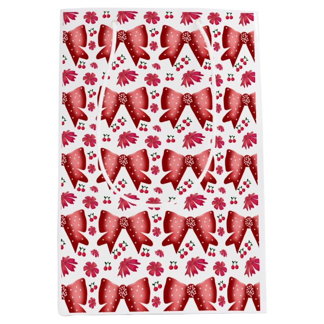 Red Cherry Bow Seamless Pattern Cute Coquette Gift Mittlere Geschenktüte (Vorderseite)