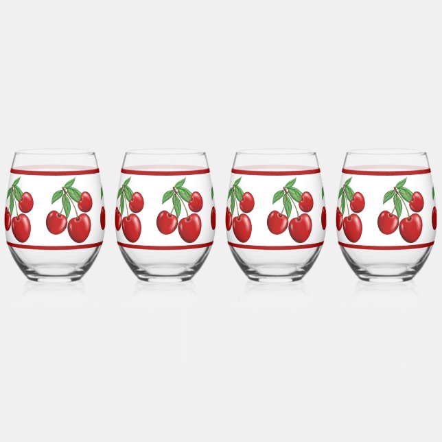 Red Cherry Clusters Weinglas Ohne Stiel (Vorderseite)