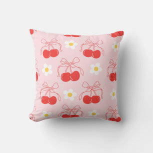 Red Cherry Coquette Bow Daisies Floral Kissen