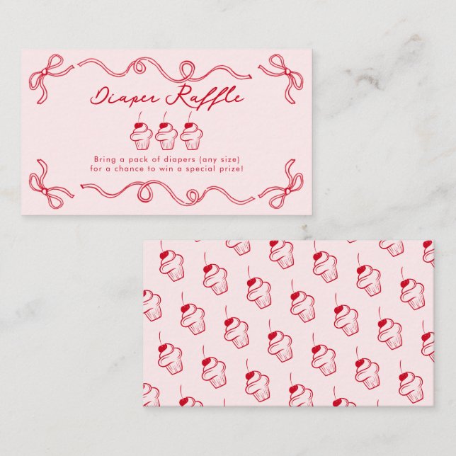 Red Cherry Cupcake Pink Girl Baby Dusche Begleitkarte (Vorne/Hinten)