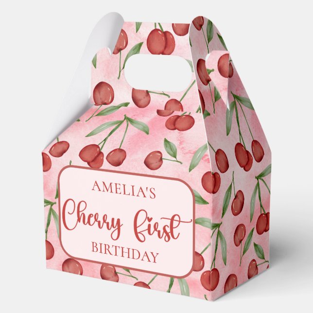 Red Cherry First Birthday Favor Boxes Geschenkschachtel (Vorderseite)