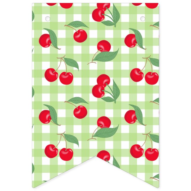 Red Cherry Frucht Grüne Blätter Pastel Lumberjack Wimpelkette (Erste Fahne)
