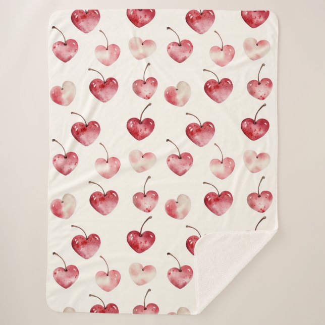 Red Cherry Hearts Valentine's Day Sherpadecke (Vorderseite)