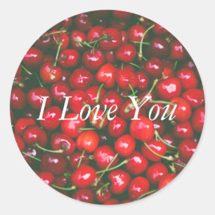 Red Cherry - I Liebe You (anpassbarer Text) Runder Aufkleber