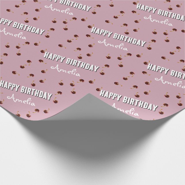 Red Cherry Personalisiertes Party Geschenkpapier (Ecke)