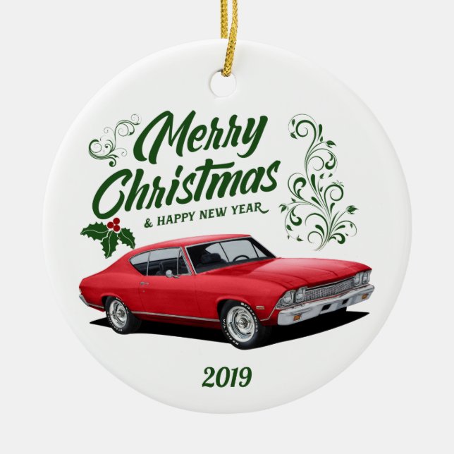 Red Chevelle Muscle Car Weihnachten Keramik Ornament (Vorne)
