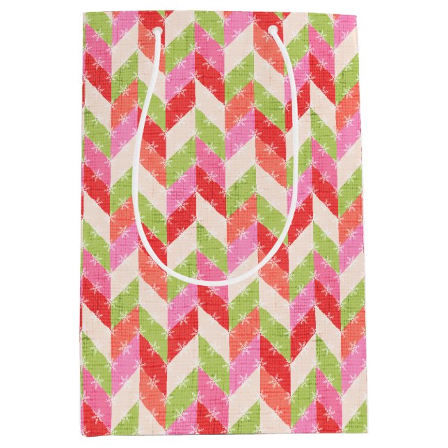 Red chevron twinkle Gift Bag Mittlere Geschenktüte (Vorderseite)