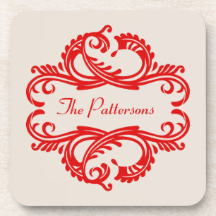 Red Chic Damask Untersetzer Set