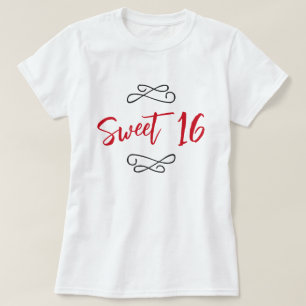 Red Chic Doodle Modernes Script Sweet 16 T-Shirt