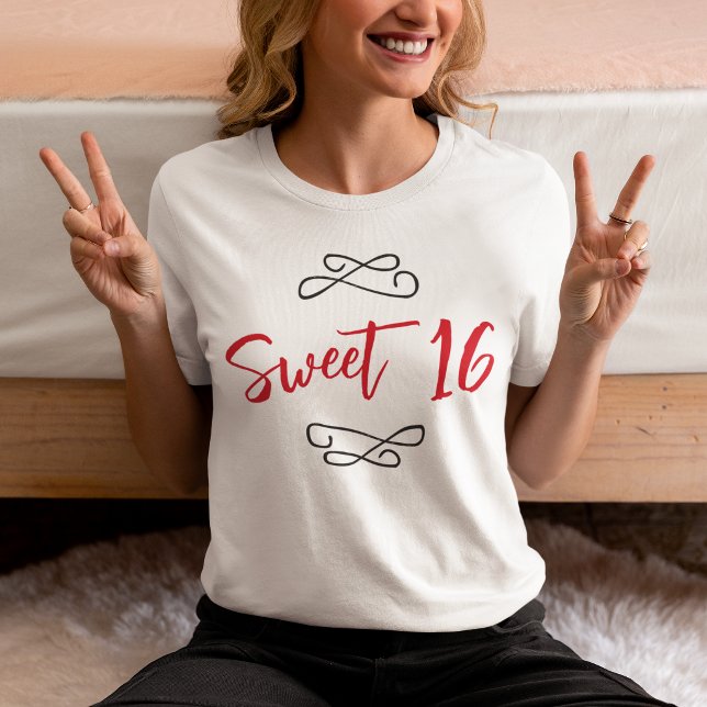 Red Chic Doodle Modernes Script Sweet 16 T-Shirt (Red Chic Doodle Modern Script Sweet 16 T-Shirt)