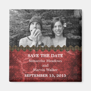 Red Chic Steampunk-Foto Speichern Sie das Date Mag Magnet