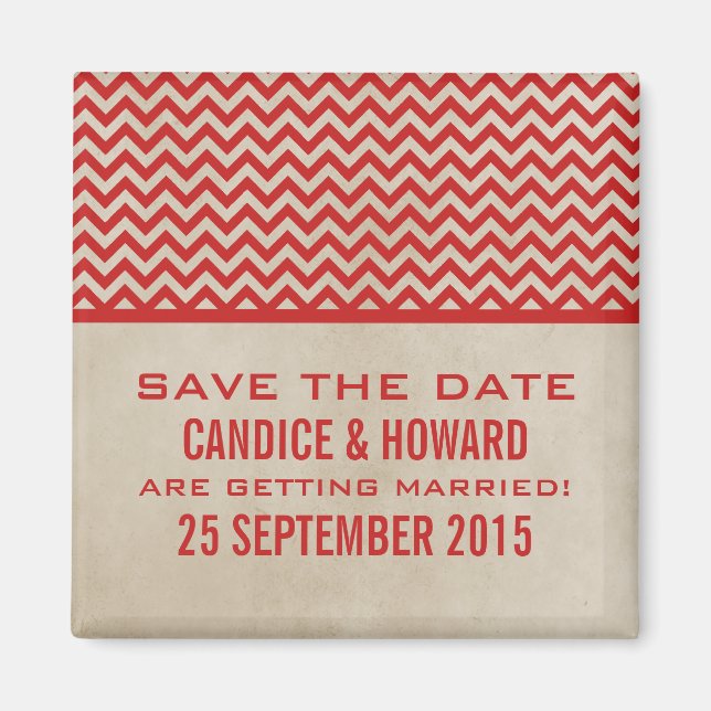 Red Chic Zickzack Save the Date Magnet (Vorne)