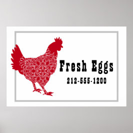 Red Chicken Fresh Eggen Zeichen Poster