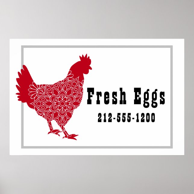 Red Chicken Fresh Eggen Zeichen Poster (Vorne)