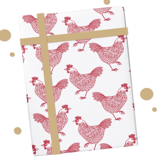 Red Chicken Hen Geschenkpapier (Chicken hen poultry red and white gift wrap paper roll)